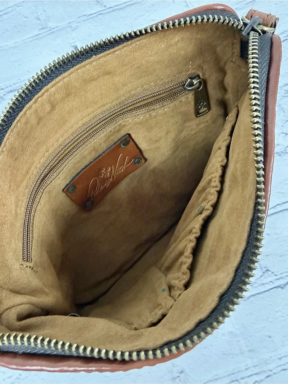 Patricia Nash Leisha Woven Cognac Leather Wristlet Clutch NWOT
